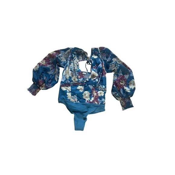 NEW Free People Wanderlust Bodysuit Floral Print Long Sleeve Chiffon Size Small - Picture 5 of 11
